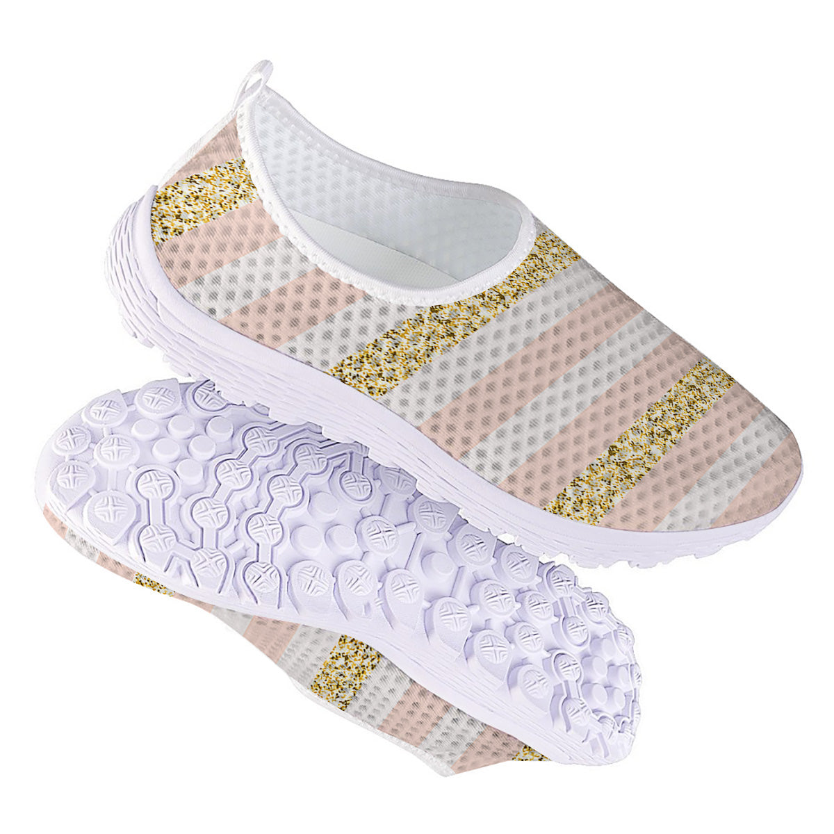 Stripe Glitter Gold Print Pattern Nurse Shoes-grizzshop