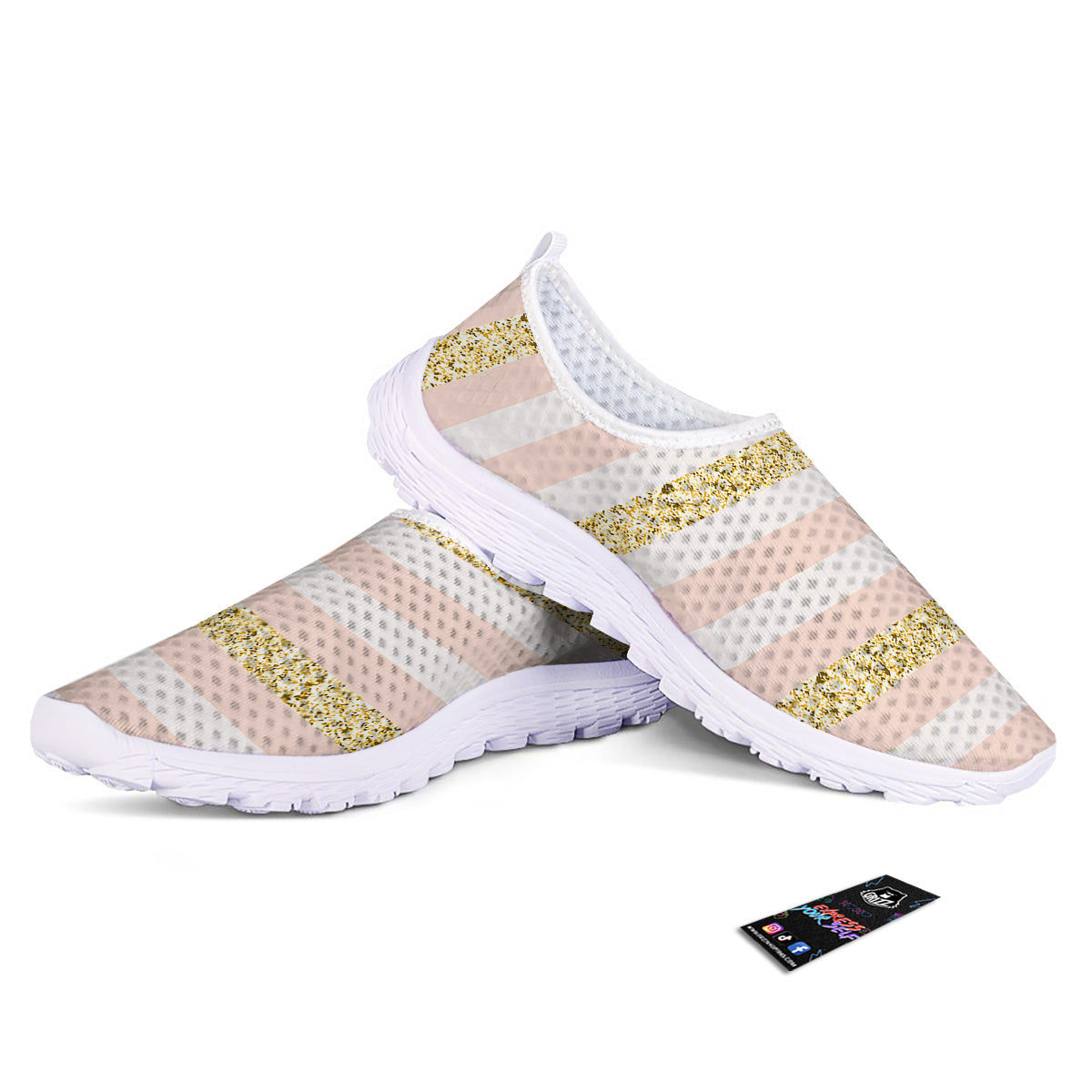 Stripe Glitter Gold Print Pattern Nurse Shoes-grizzshop