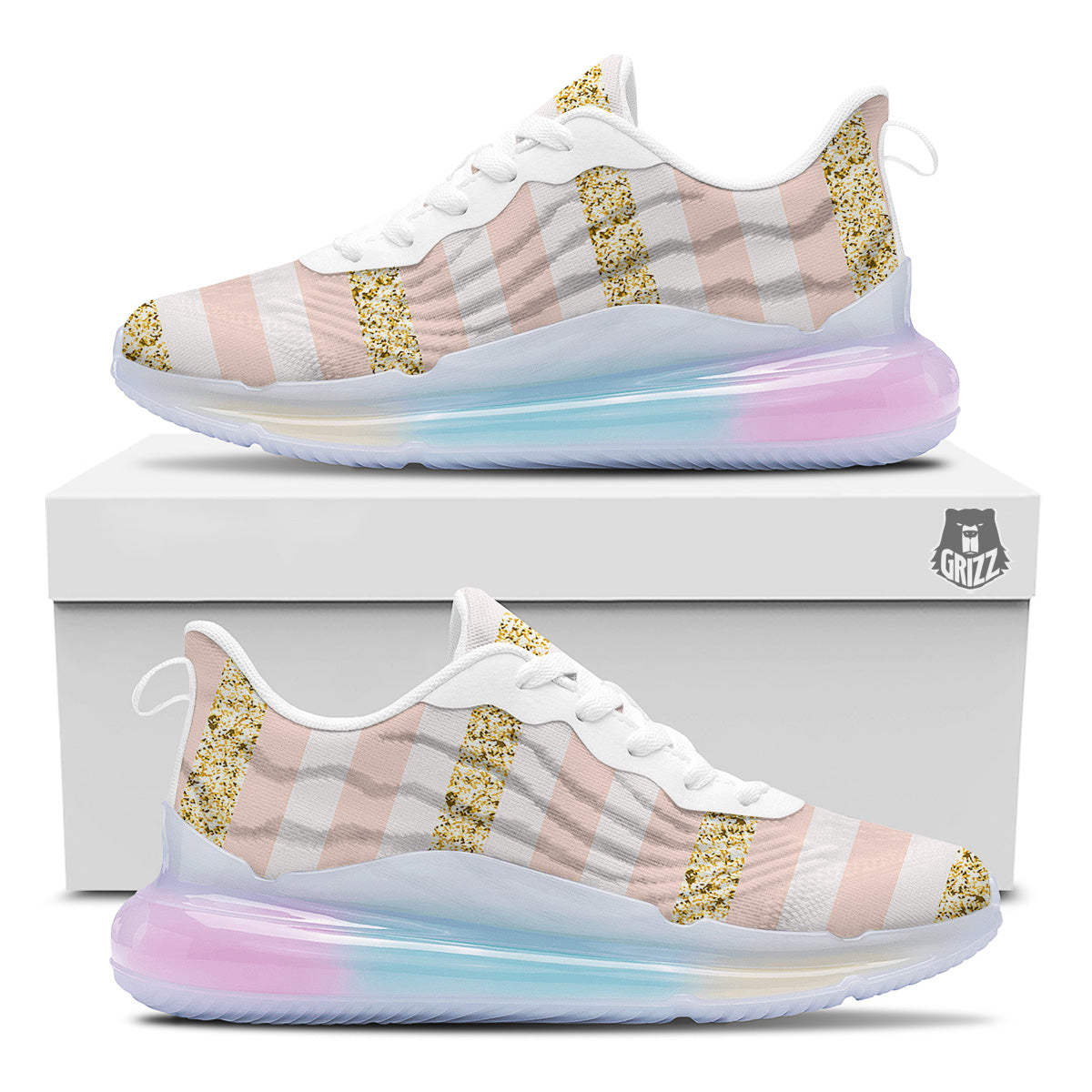 Stripe Glitter Gold Print Pattern Running Sneakers-grizzshop