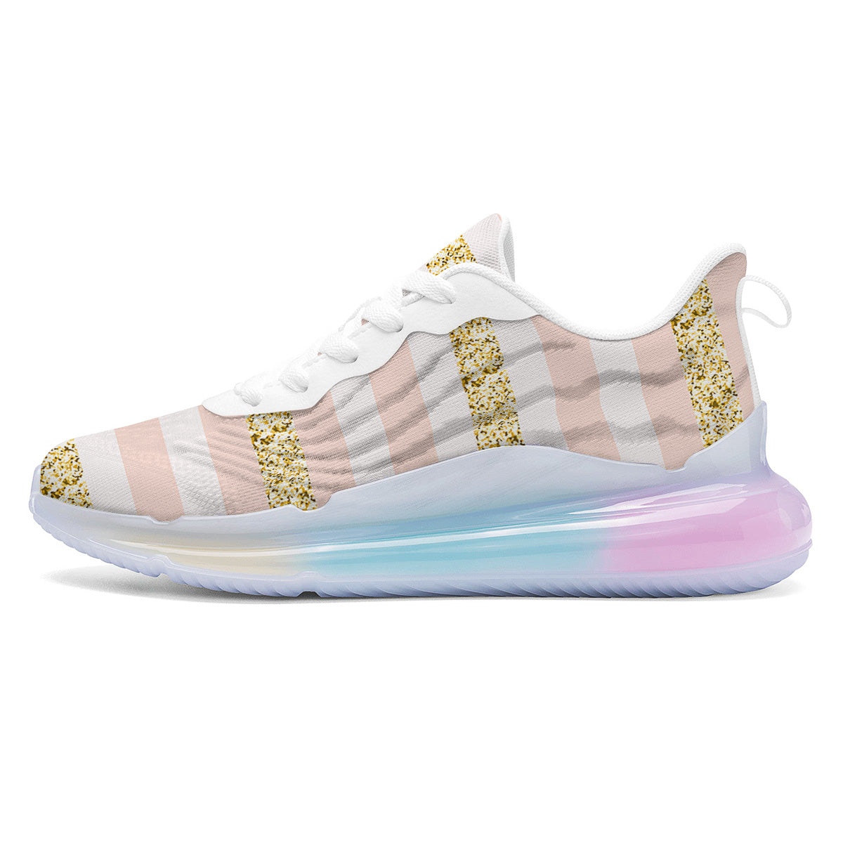 Stripe Glitter Gold Print Pattern Running Sneakers-grizzshop