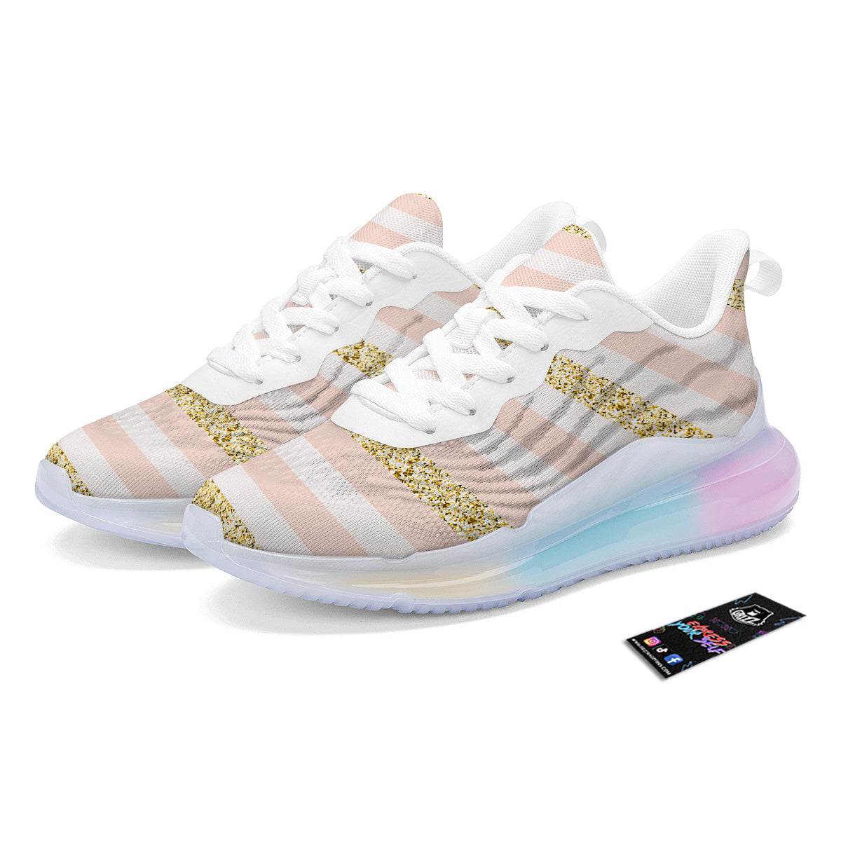 Stripe Glitter Gold Print Pattern Running Sneakers-grizzshop