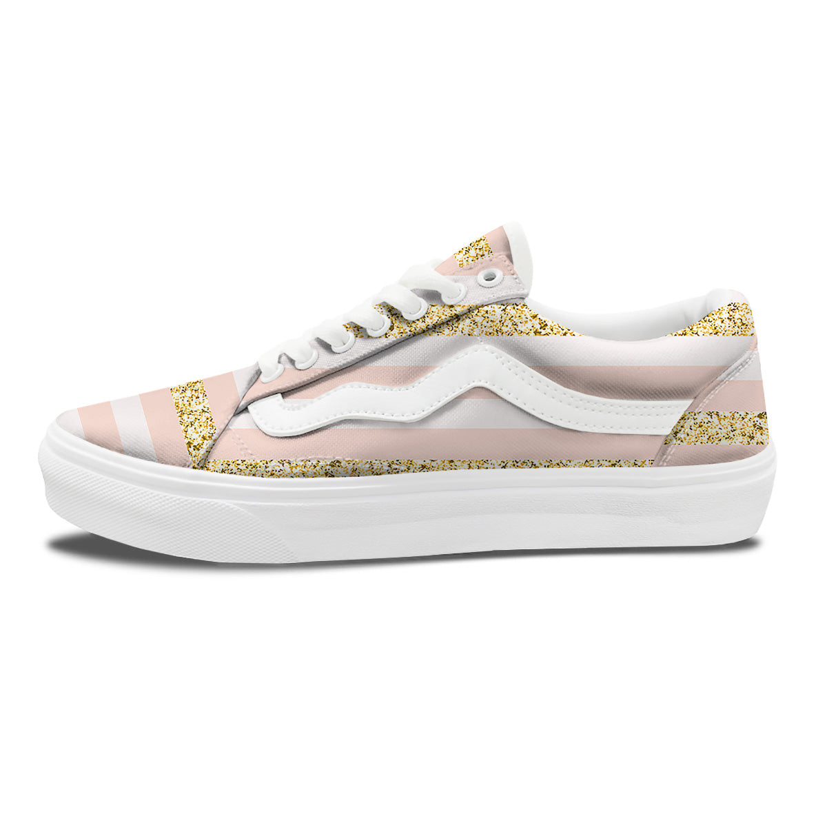 Stripe Glitter Gold Print Pattern Skate Shoes-grizzshop