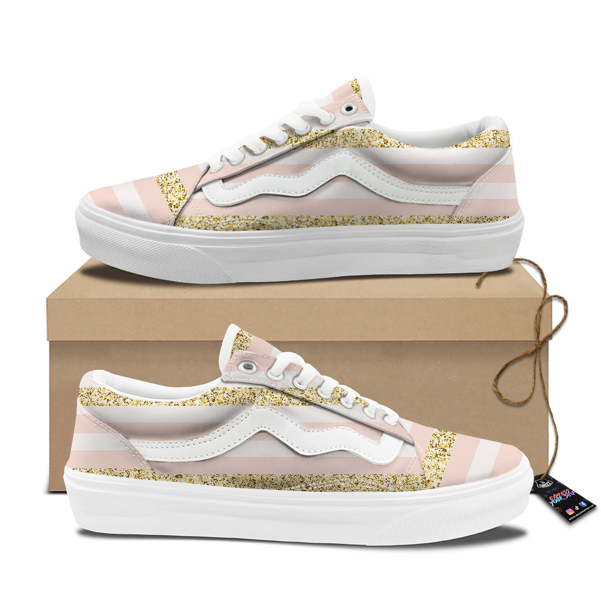Stripe Glitter Gold Print Pattern Skate Shoes-grizzshop
