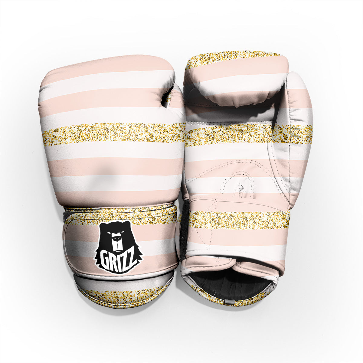 Stripe Glitter Gold Print Pattern Pro Boxing Glove