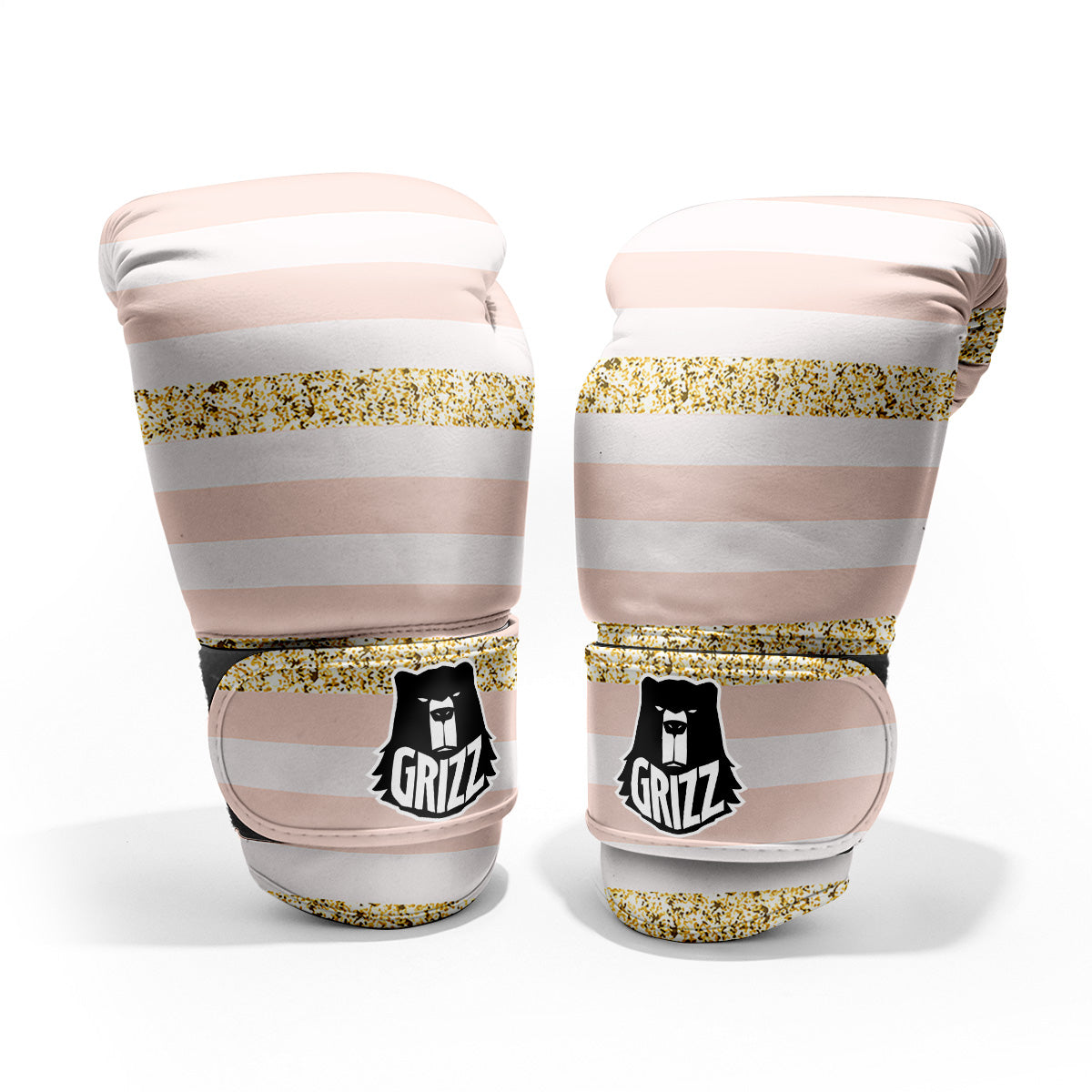 Stripe Glitter Gold Print Pattern Pro Boxing Glove