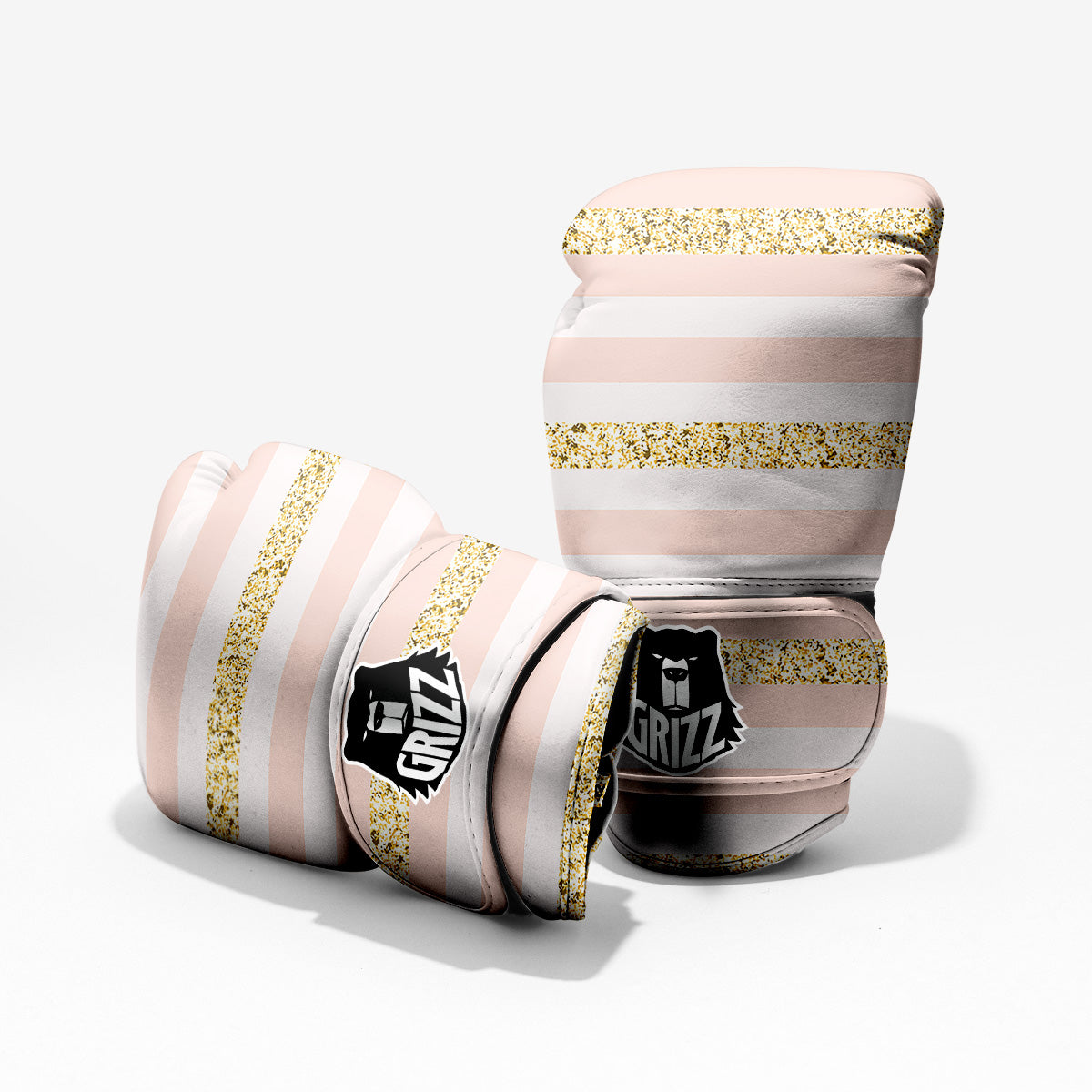 Stripe Glitter Gold Print Pattern Pro Boxing Glove