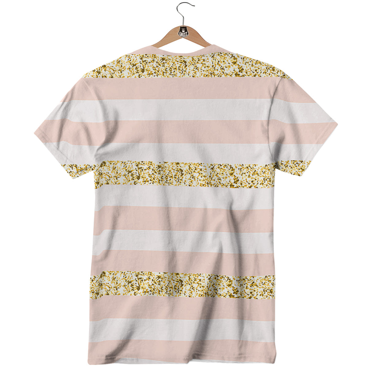 Stripe Glitter Gold Print Pattern T-Shirt-grizzshop
