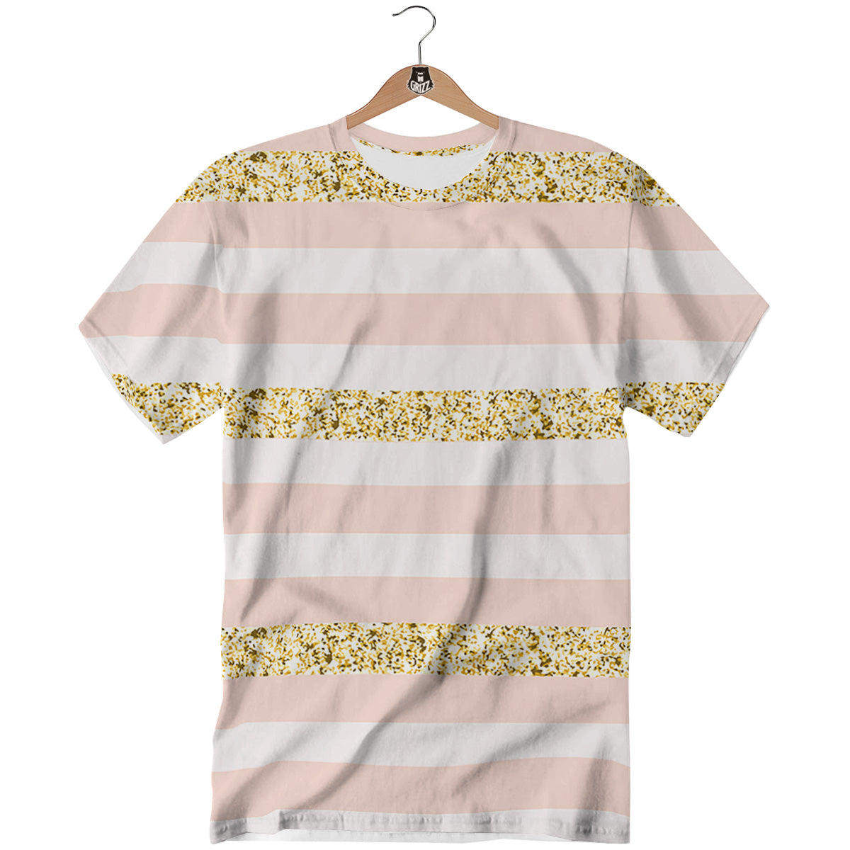 Stripe Glitter Gold Print Pattern T-Shirt-grizzshop