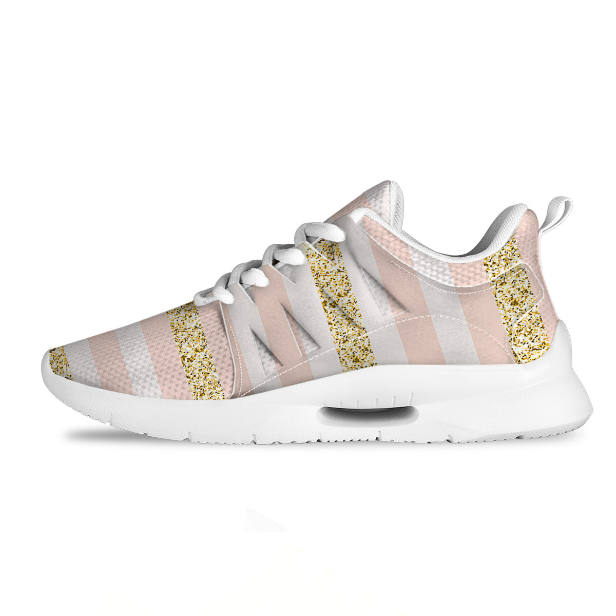 Stripe Glitter Gold Print Pattern Tennis Shoes-grizzshop