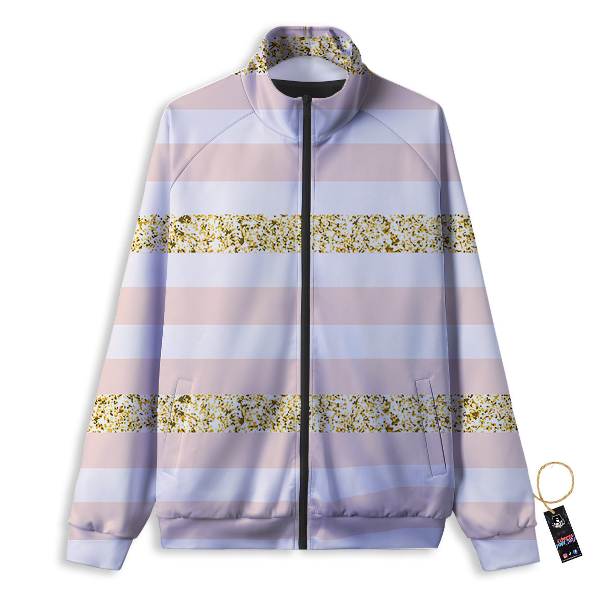 Stripe Glitter Gold Print Pattern Track Jacket-grizzshop