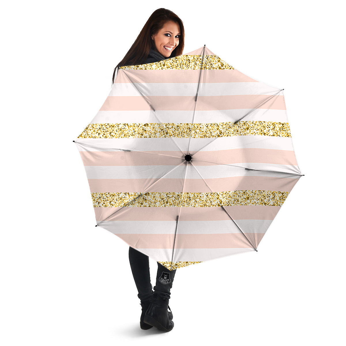 Stripe Glitter Gold Print Pattern Umbrella-grizzshop