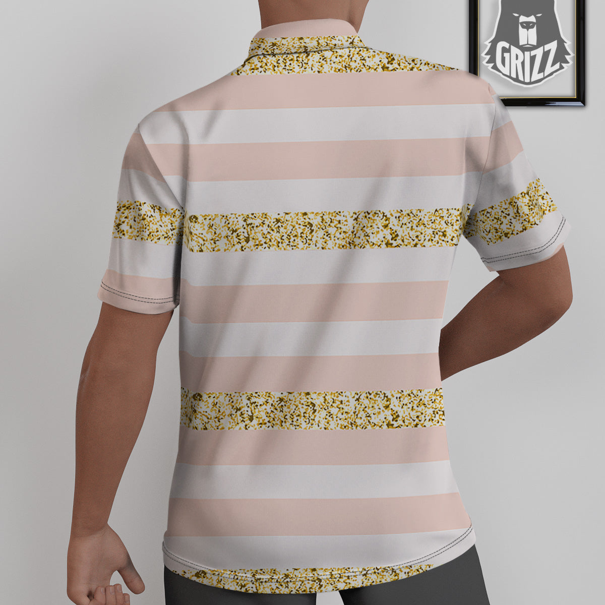 Stripe Glitter Gold Print Pattern Untucked Shirts-grizzshop