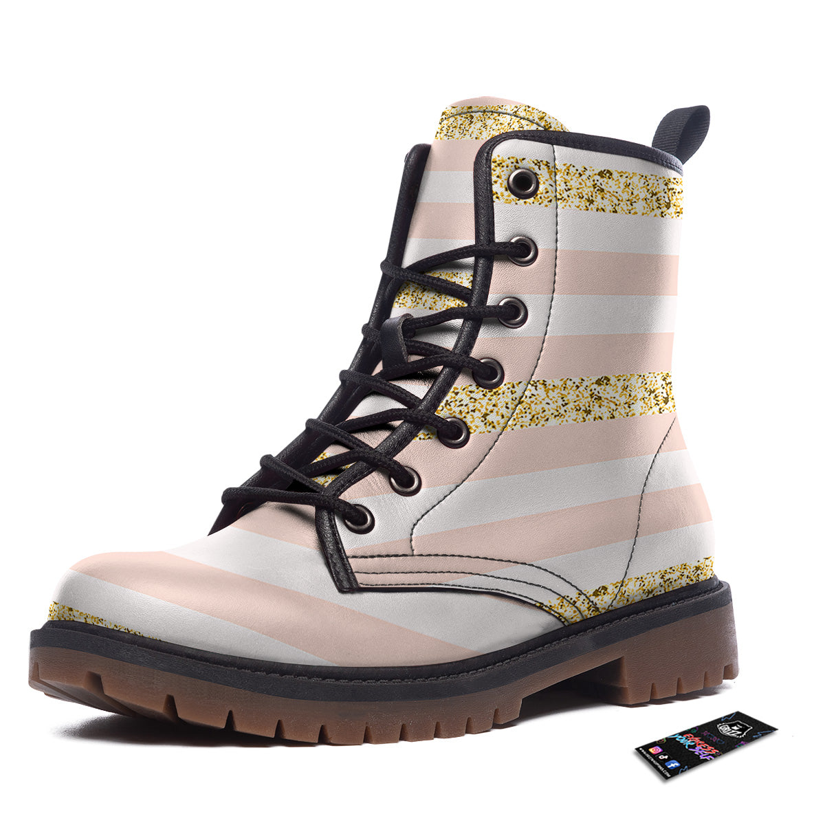 Stripe Glitter Gold Print Pattern Work Boots-grizzshop