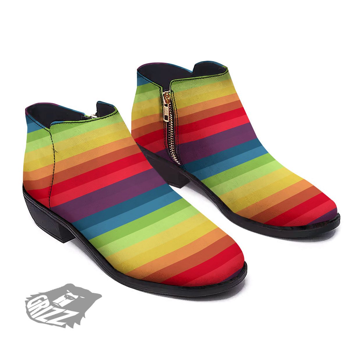 Stripe Rainbow Print Pattern Ankle Boots-grizzshop