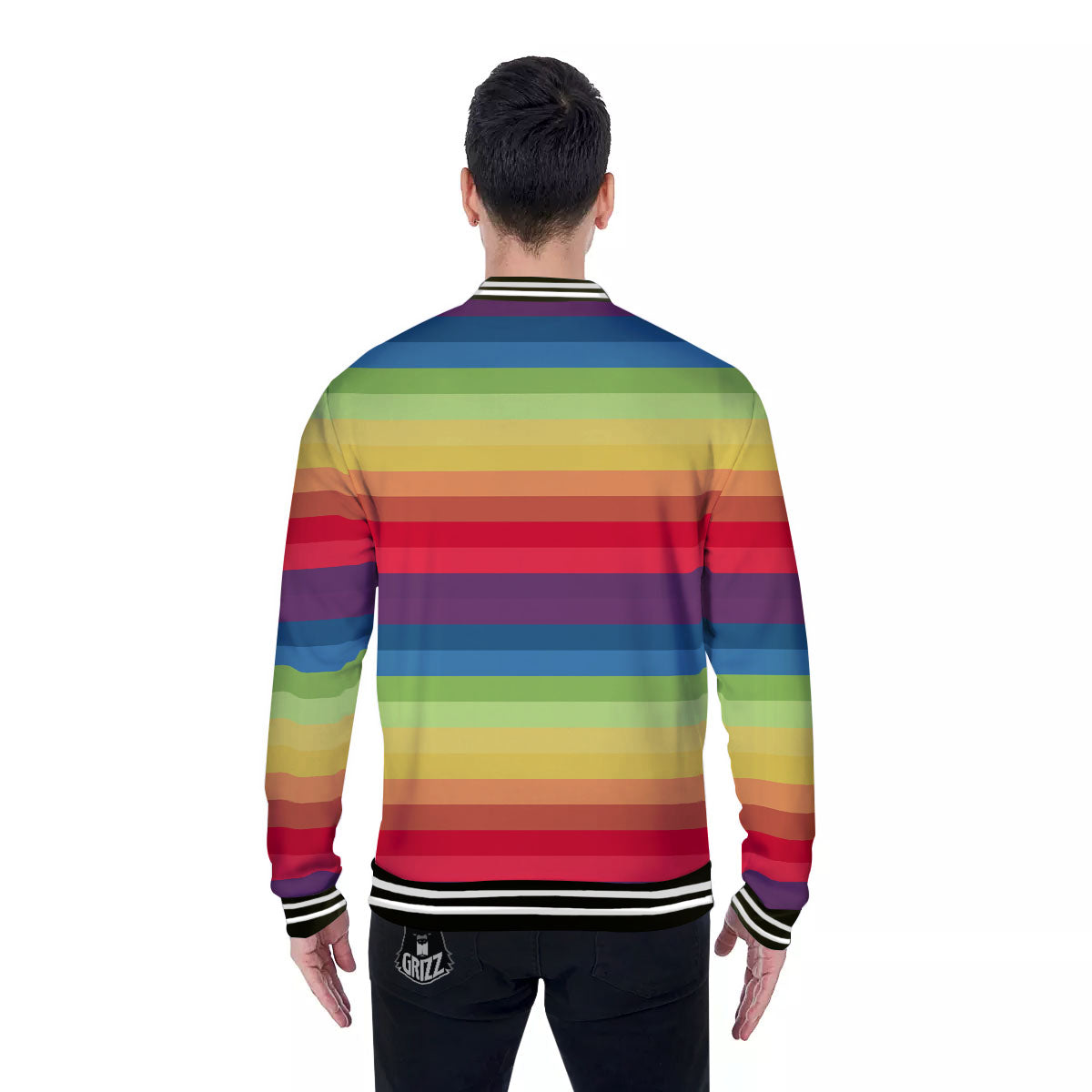 Stripe Rainbow Print Pattern Baseball Jacket-grizzshop