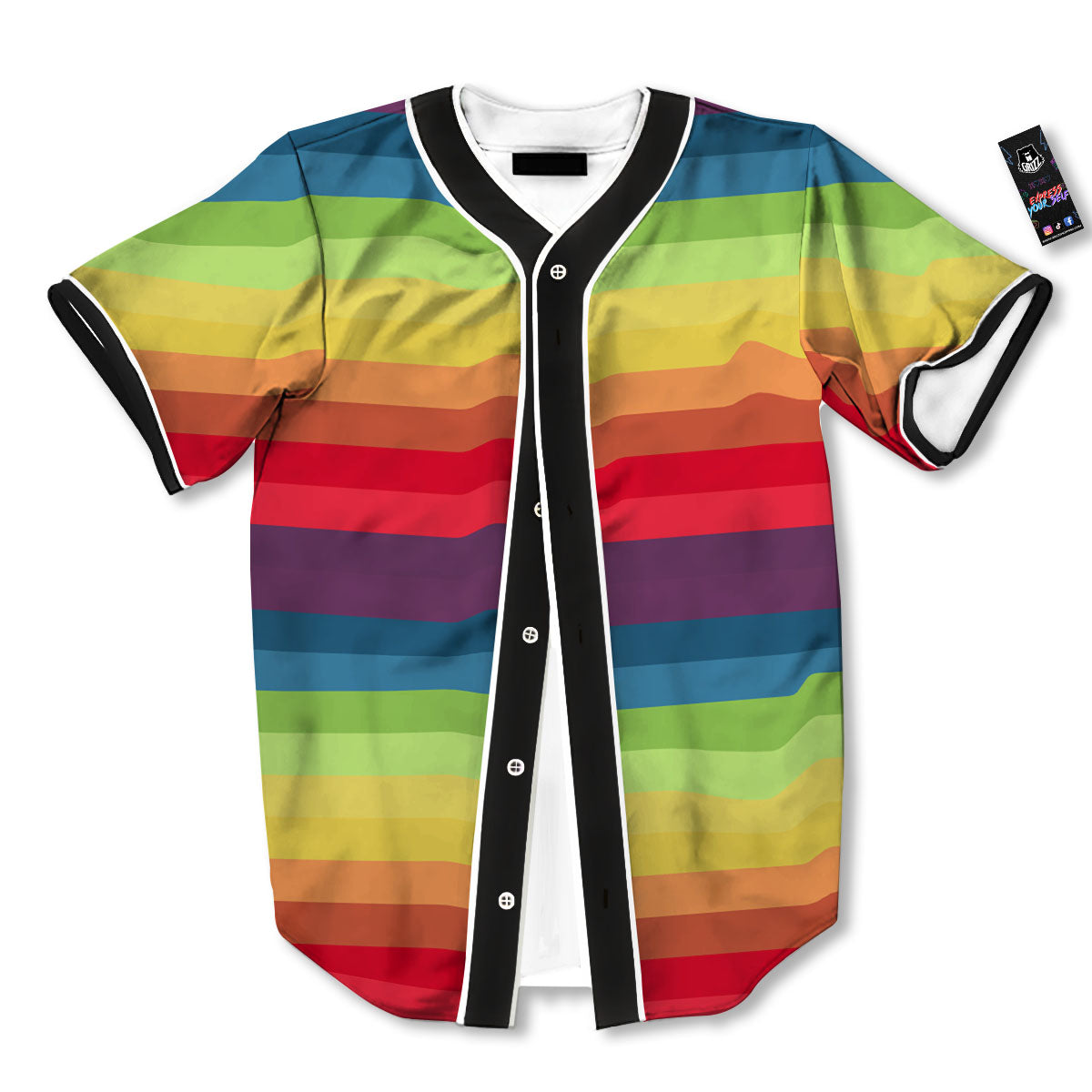 Stripe Rainbow Print Pattern Baseball Jersey-grizzshop