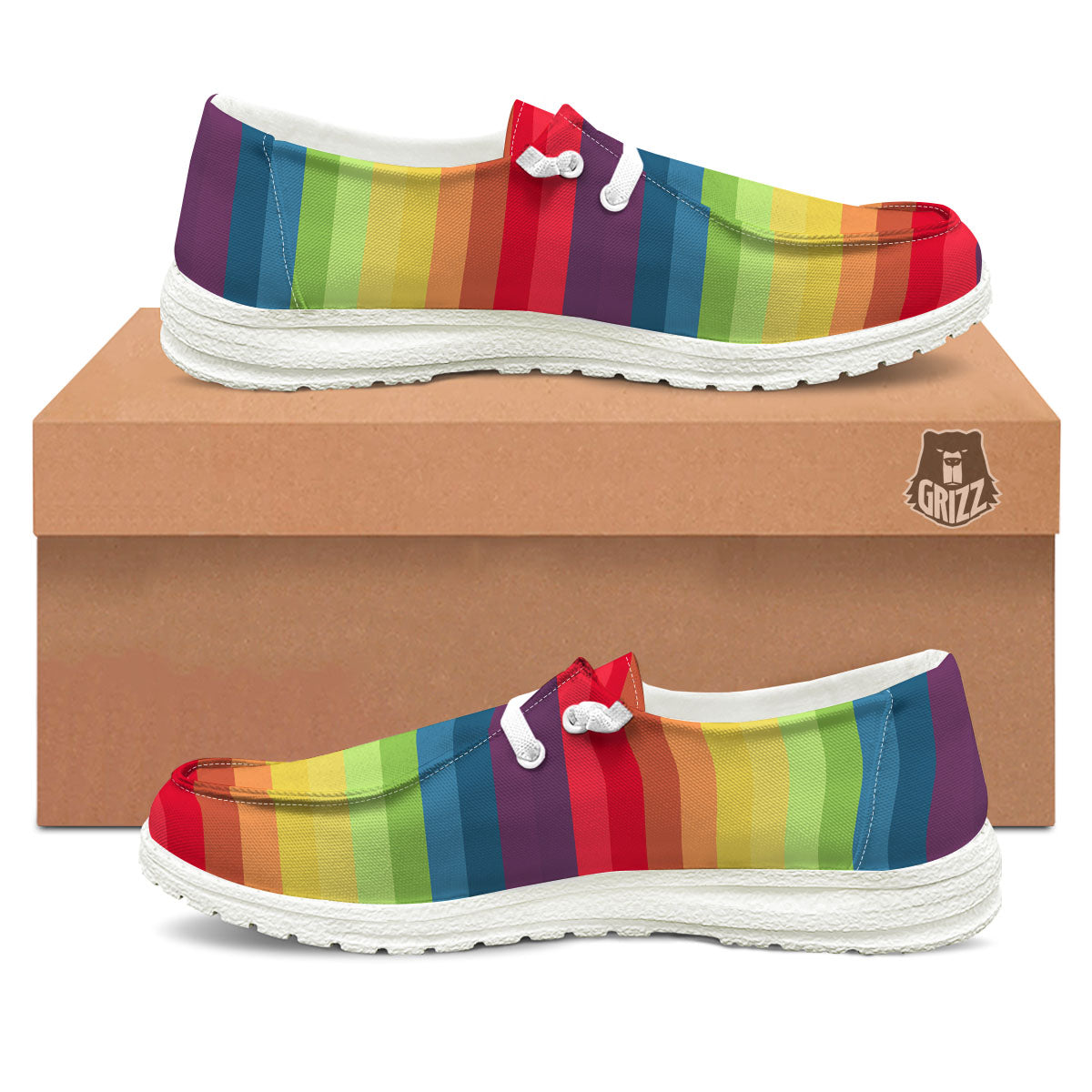 Stripe Rainbow Print Pattern Black Loafers-grizzshop