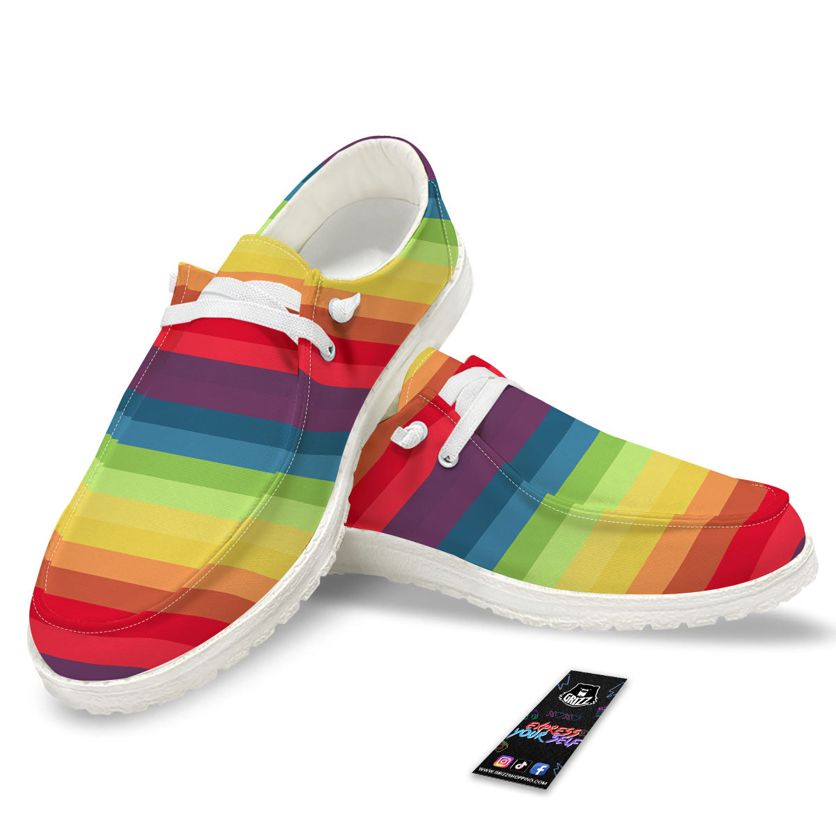 Stripe Rainbow Print Pattern Black Loafers-grizzshop
