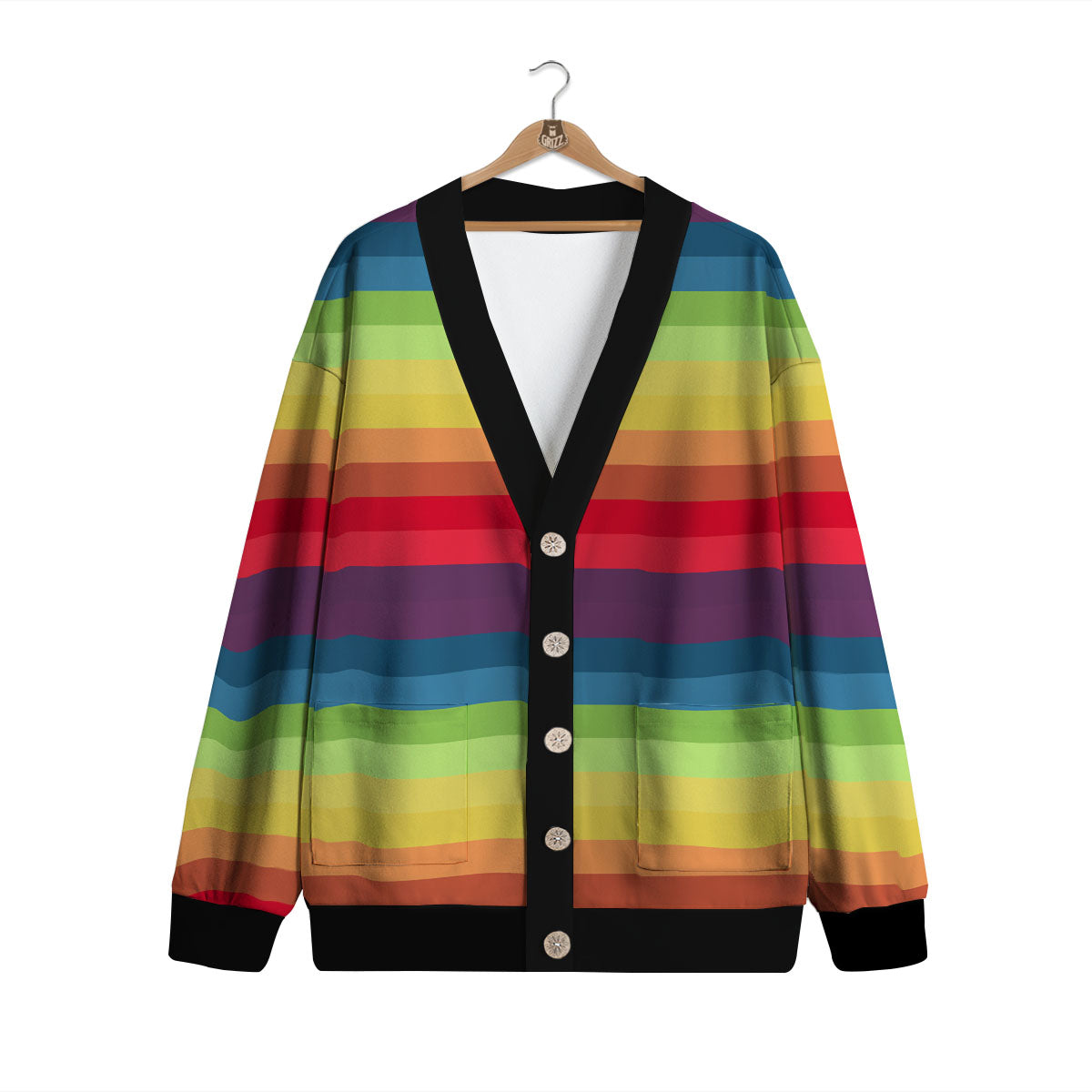 Stripe Rainbow Print Pattern Cardigan-grizzshop