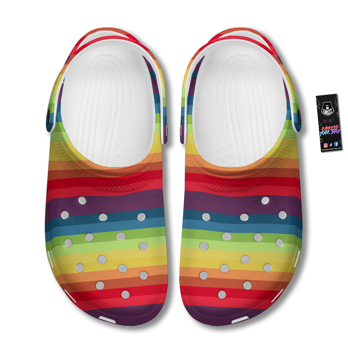 Stripe Rainbow Print Pattern Clog-grizzshop