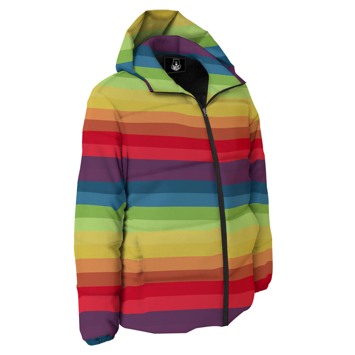 Stripe Rainbow Print Pattern Down Jacket-grizzshop