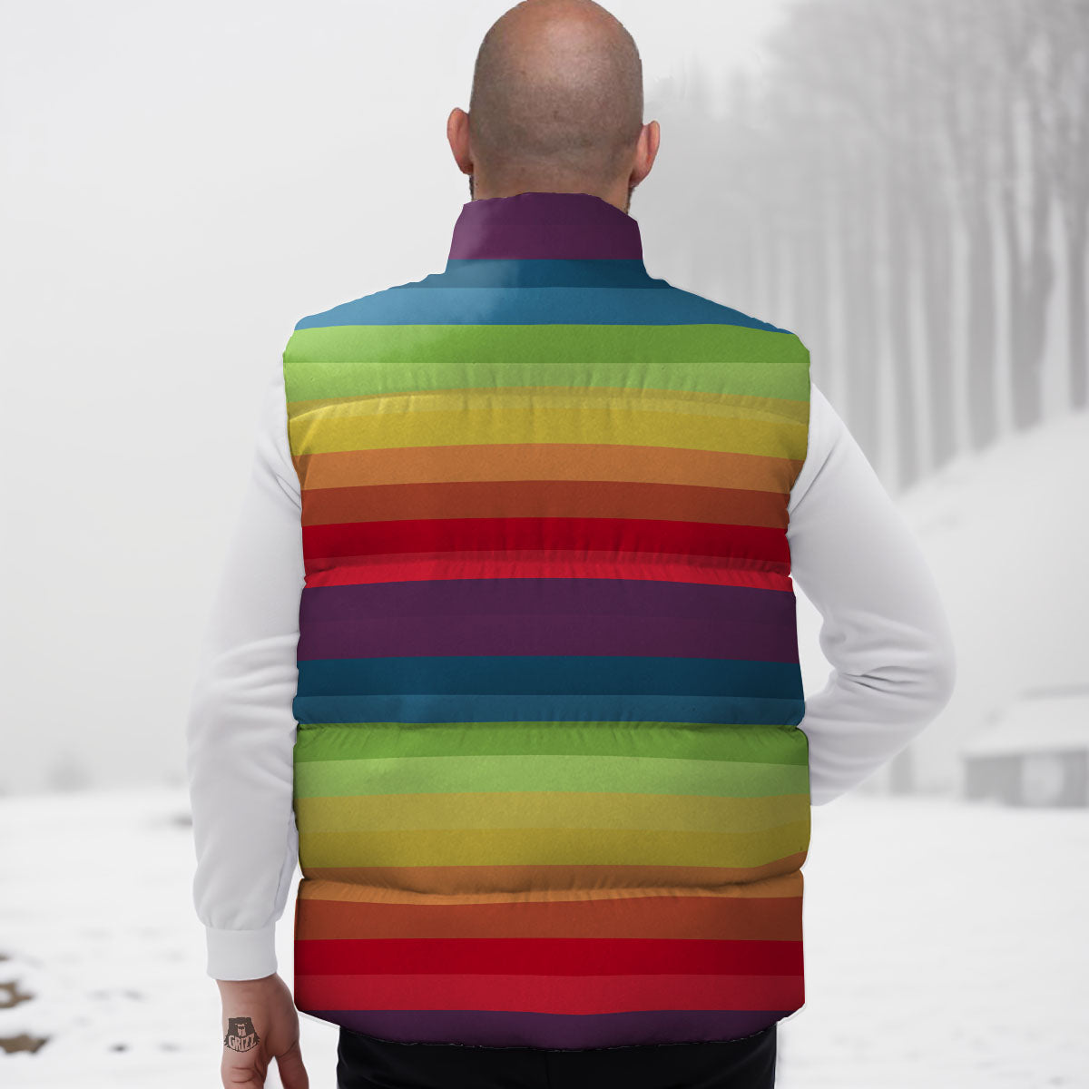 Stripe Rainbow Print Pattern Down Vest