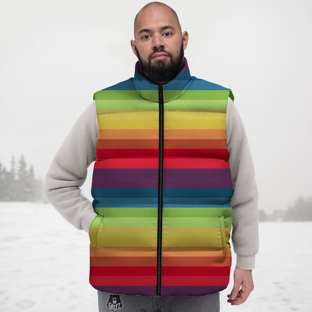 Stripe Rainbow Print Pattern Down Vest