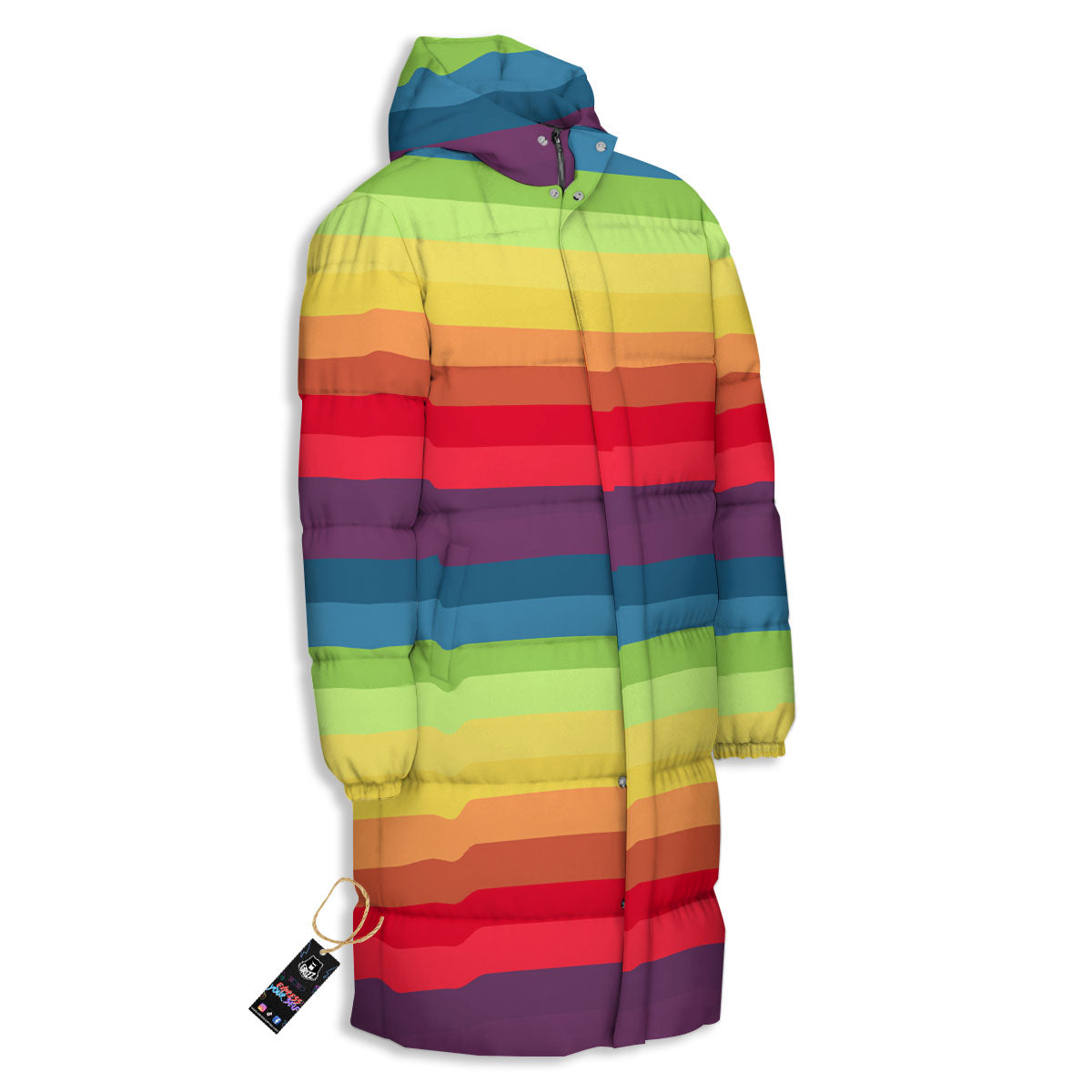 Stripe Rainbow Print Pattern Long Down Jacket-grizzshop