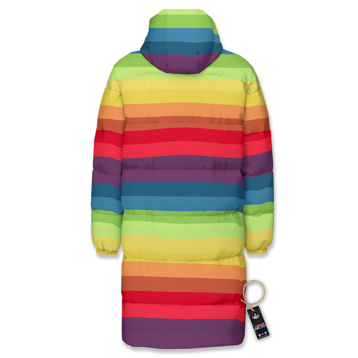 Stripe Rainbow Print Pattern Long Down Jacket-grizzshop