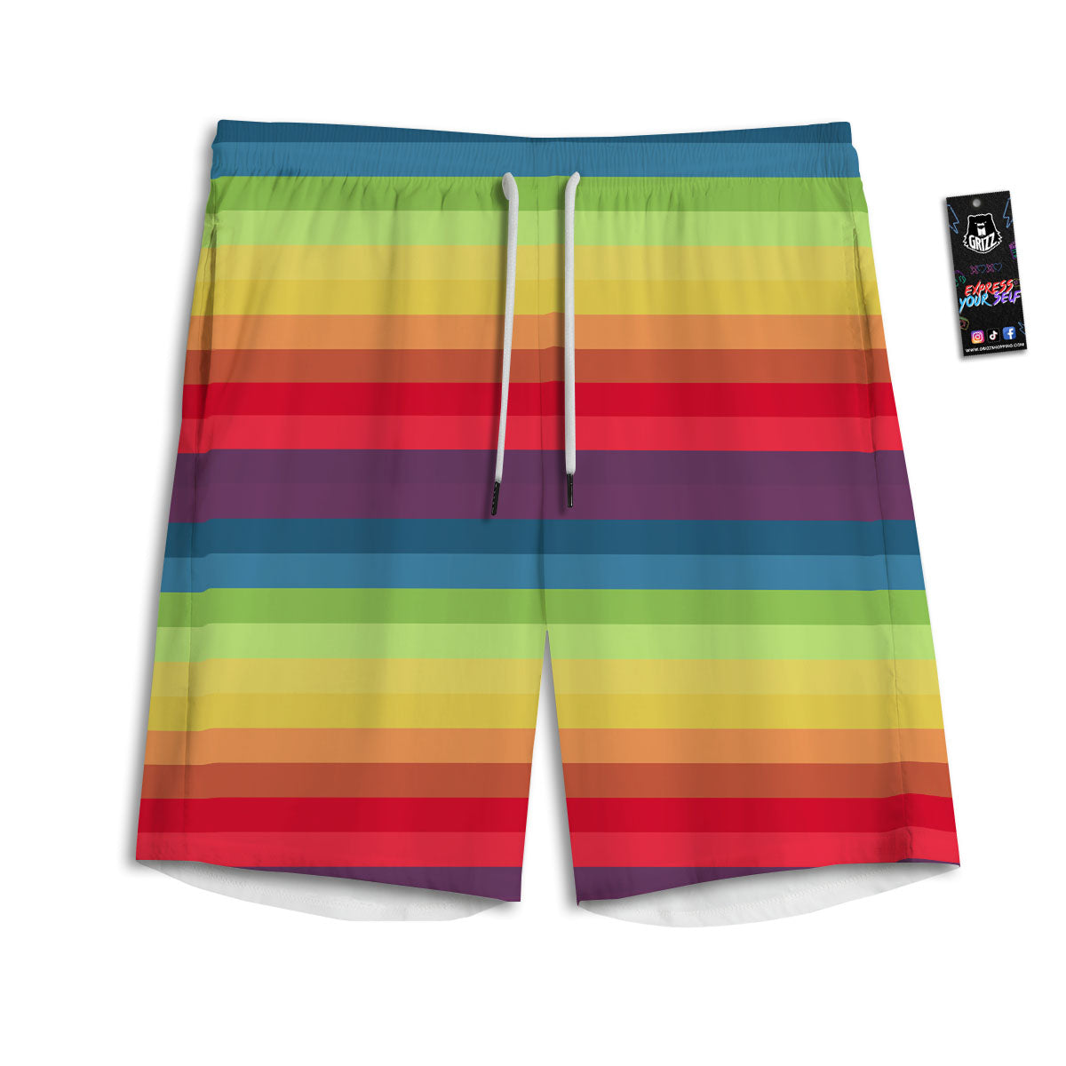 Stripe Rainbow Print Pattern Men's Athletic Shorts