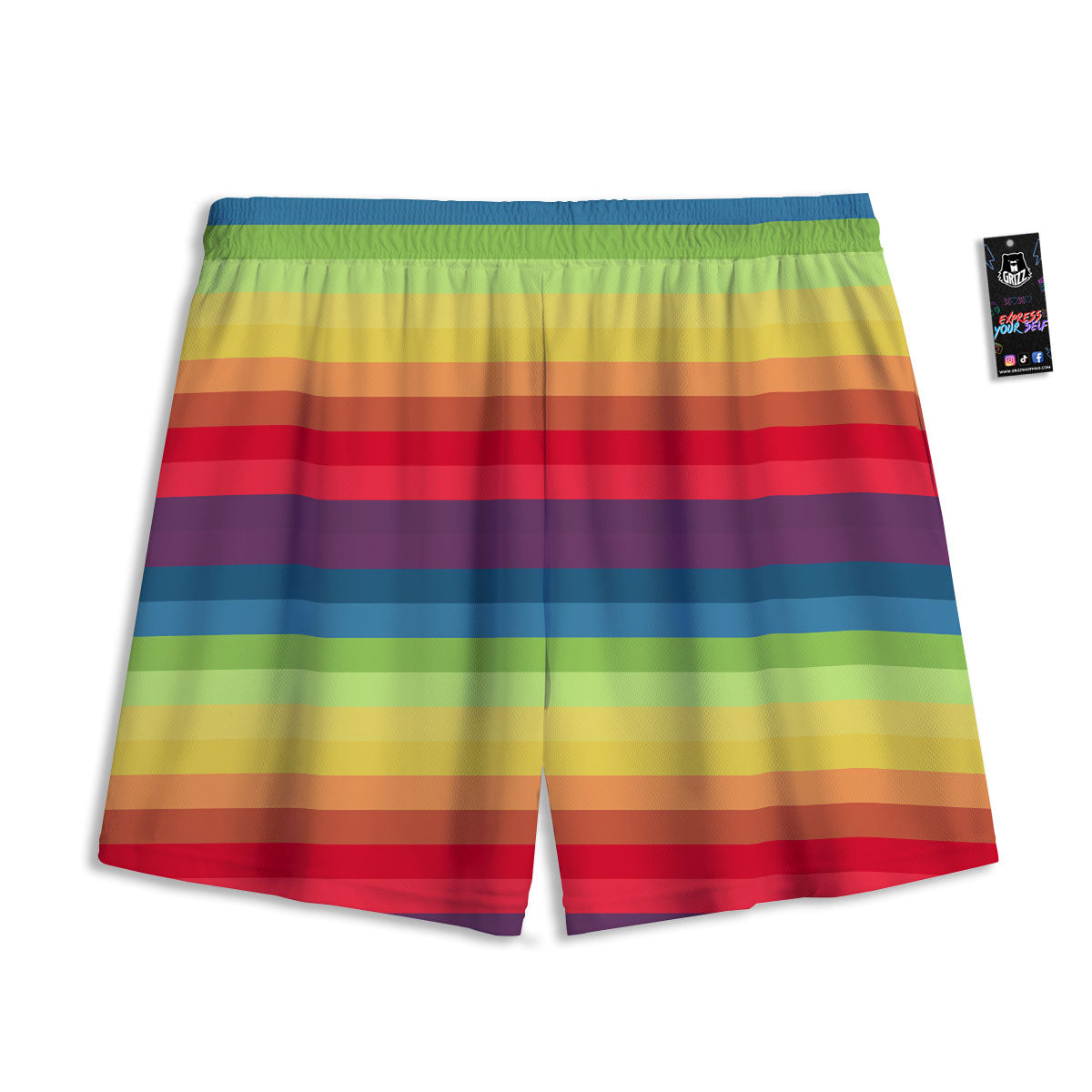 Stripe Rainbow Print Pattern Mesh Shorts