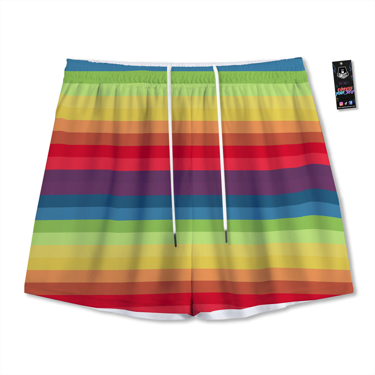 Stripe Rainbow Print Pattern Mesh Shorts