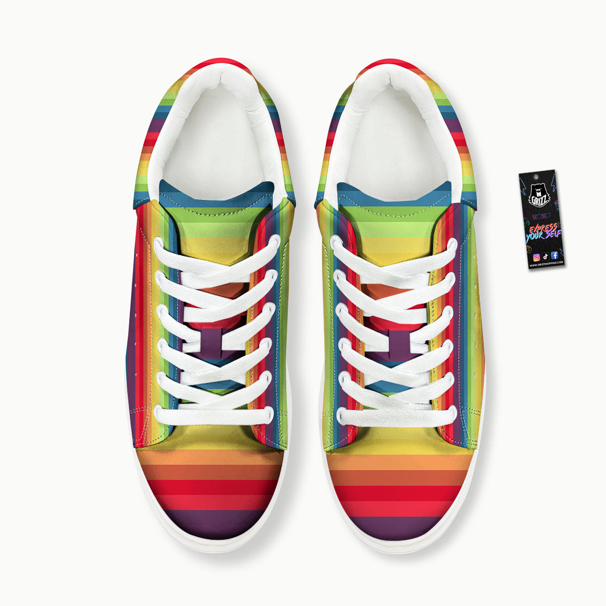 Stripe Rainbow Print Pattern Platform Shoes-grizzshop