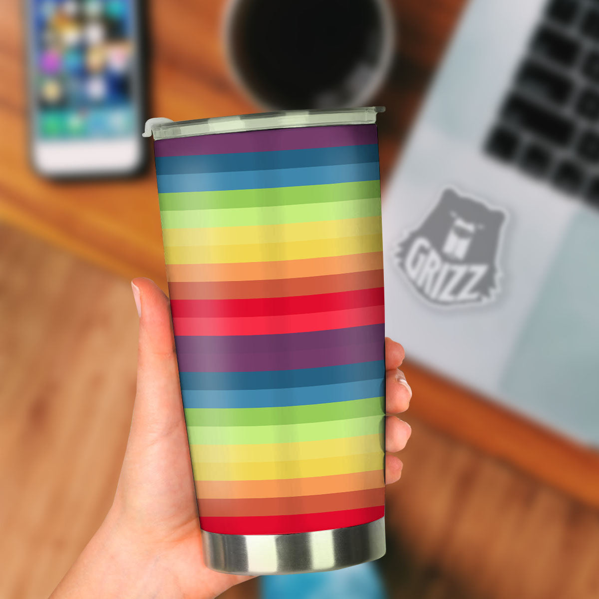 Stripe Rainbow Print Pattern Tumbler-grizzshop