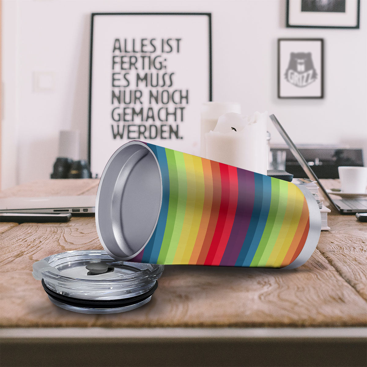 Stripe Rainbow Print Pattern Tumbler-grizzshop