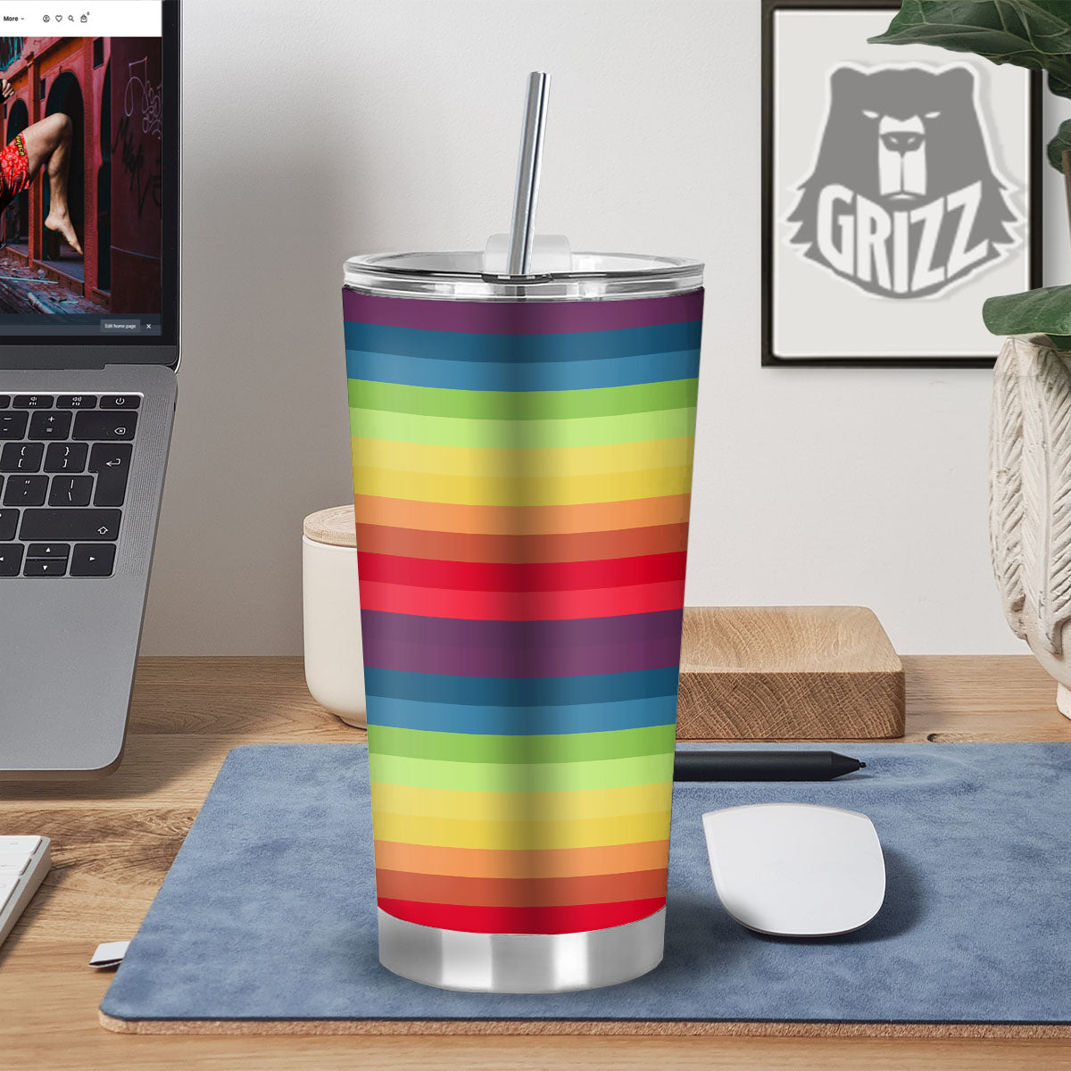 Stripe Rainbow Print Pattern Tumbler-grizzshop