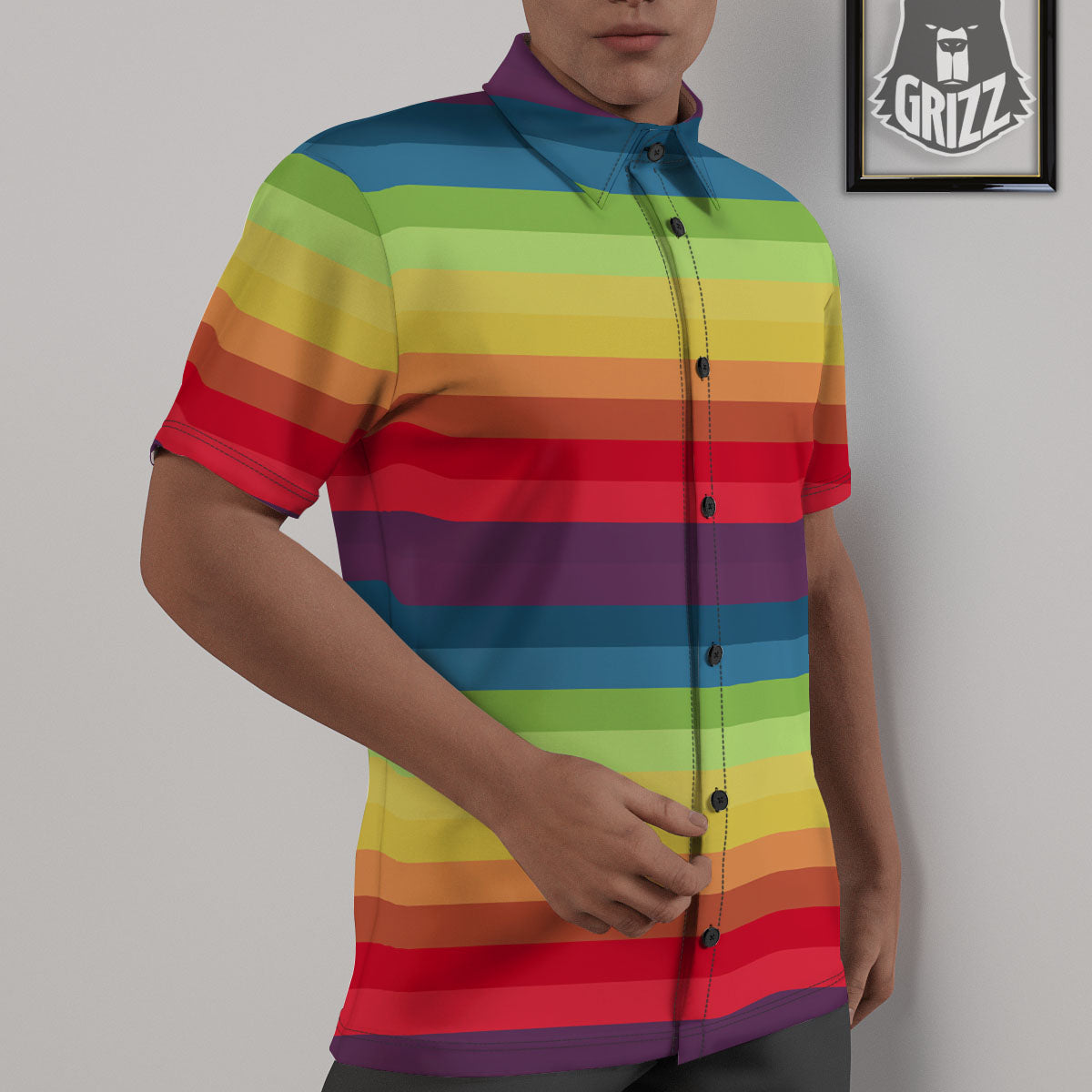 Stripe Rainbow Print Pattern Untucked Shirts-grizzshop
