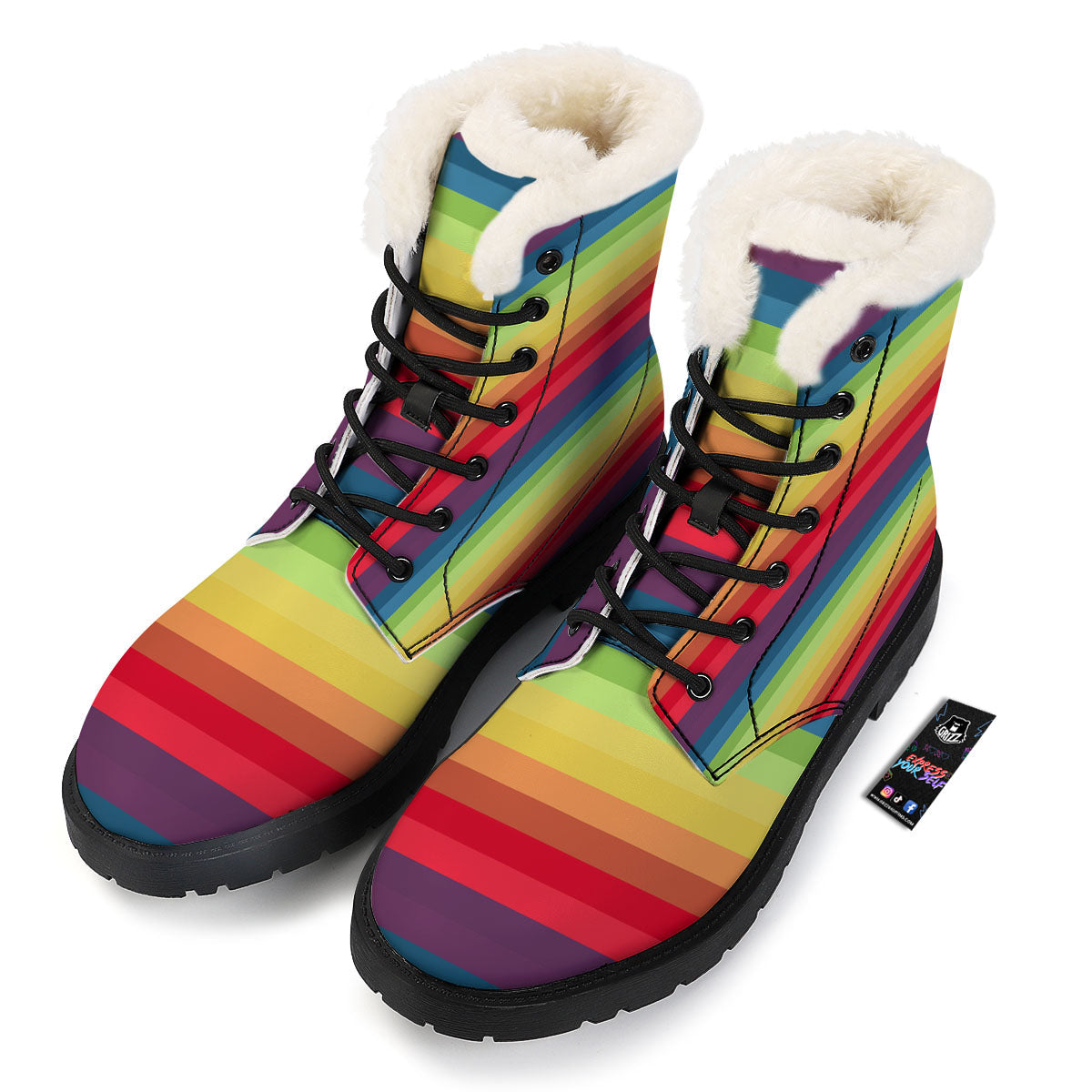 Stripe Rainbow Print Pattern Winter Boots-grizzshop