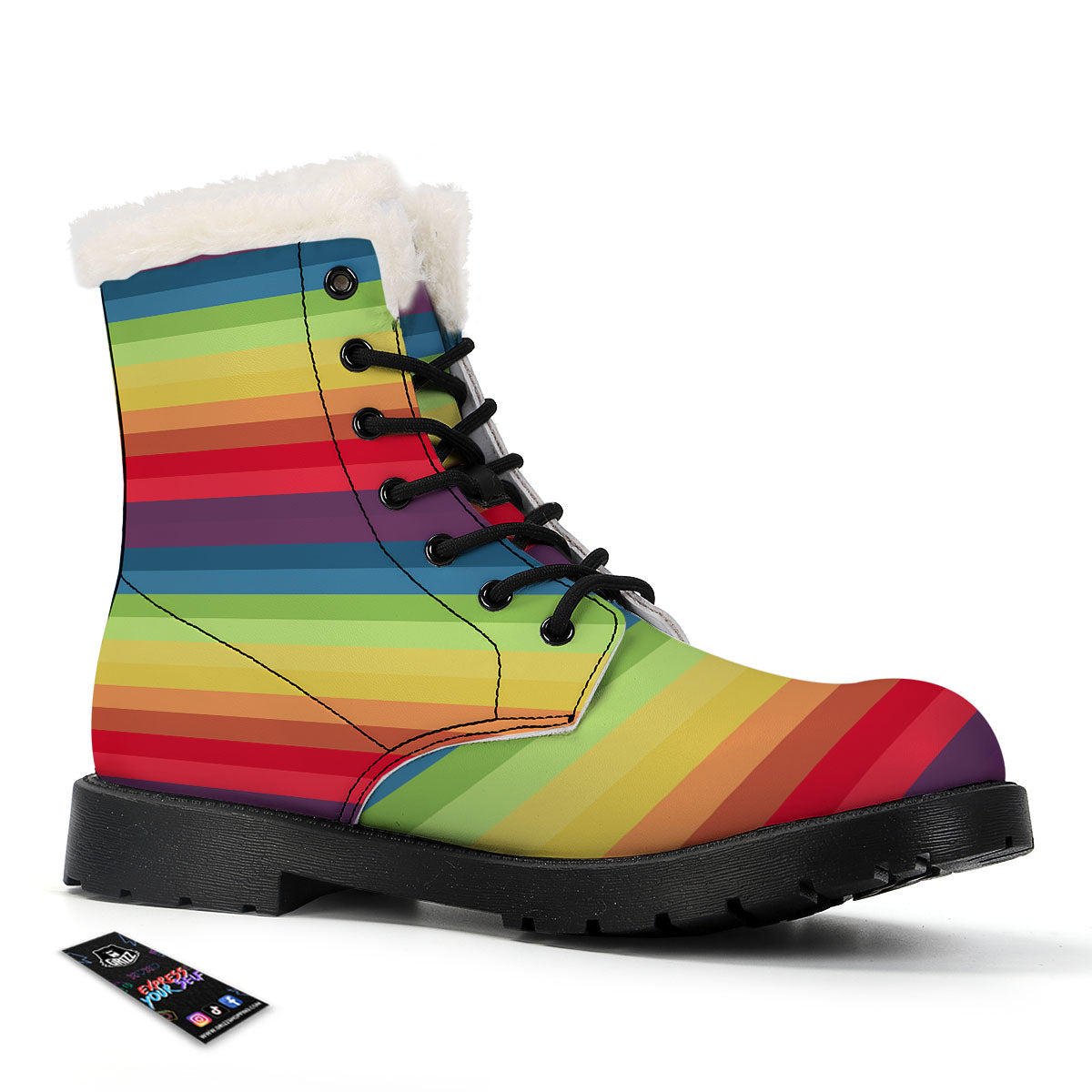 Stripe Rainbow Print Pattern Winter Boots-grizzshop