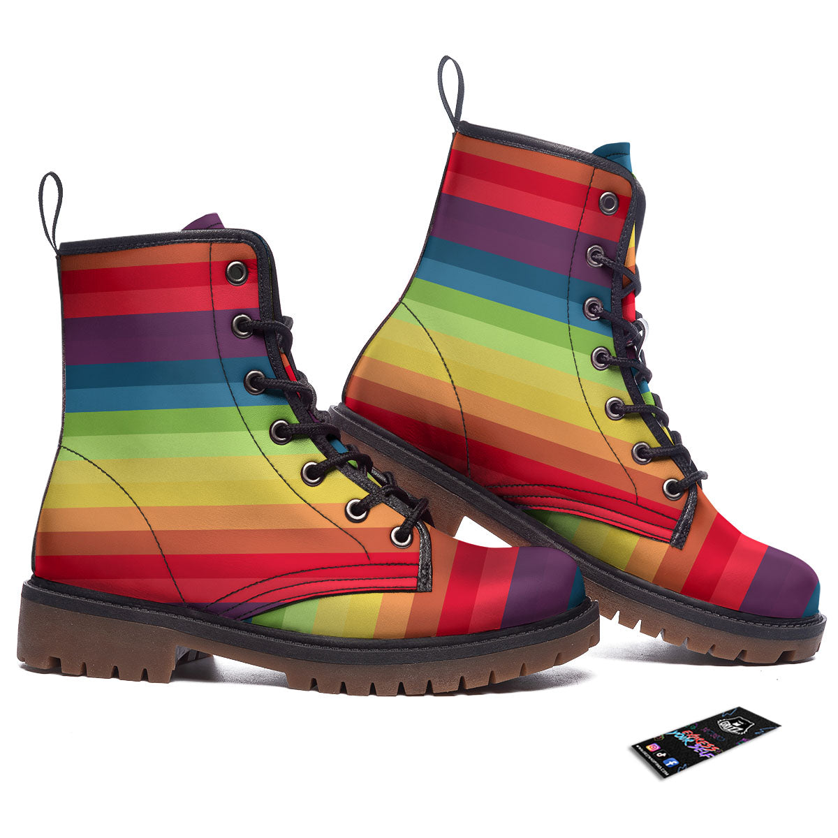 Stripe Rainbow Print Pattern Work Boots-grizzshop