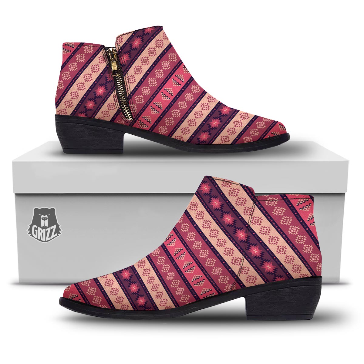 Stripe Southwestern Print Pattern Ankle Boots-grizzshop