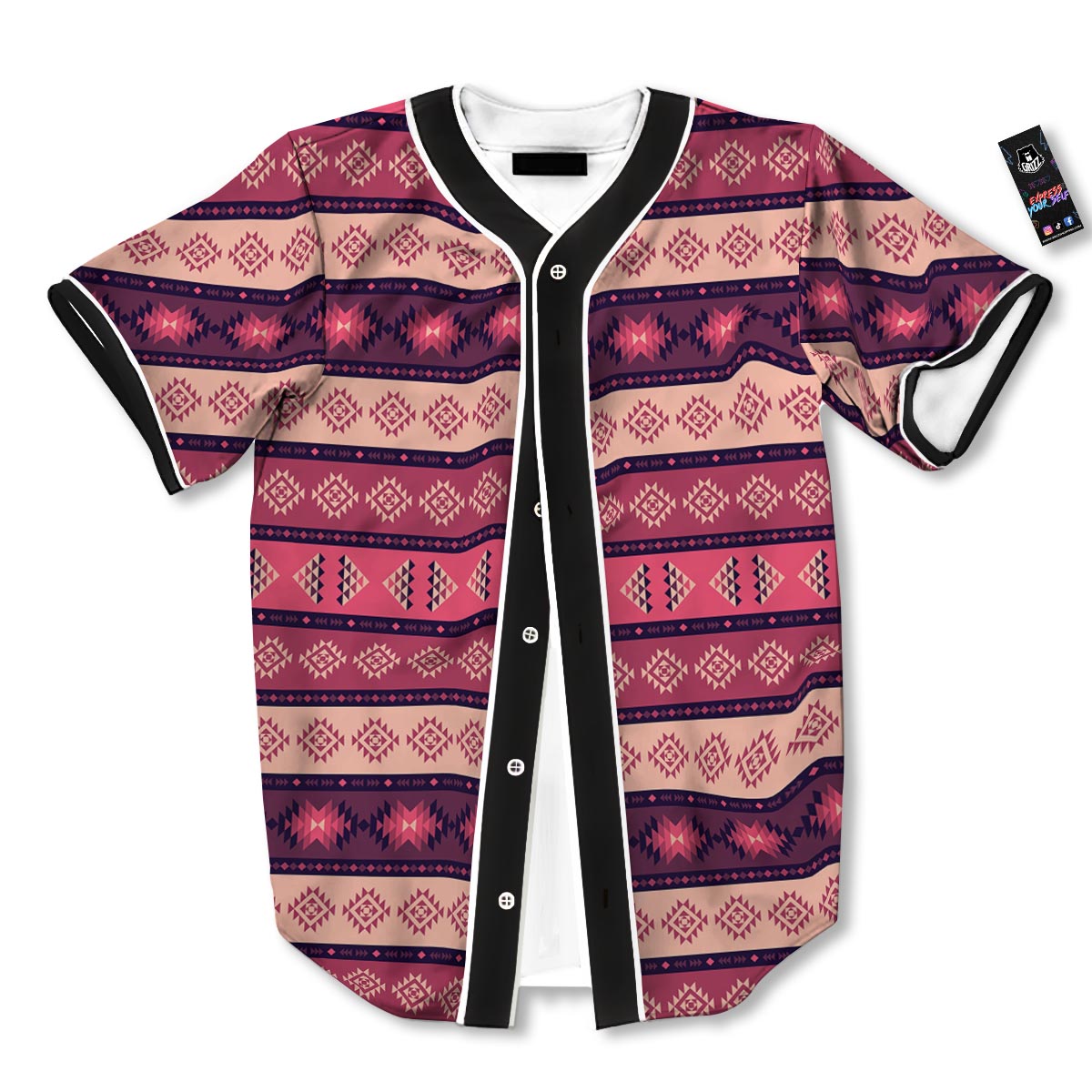 Stripe Southwestern Print Pattern Baseball Jersey-grizzshop
