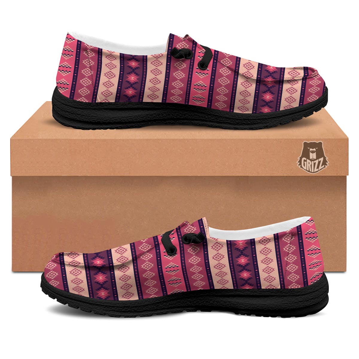 Stripe Southwestern Print Pattern Black Loafers-grizzshop