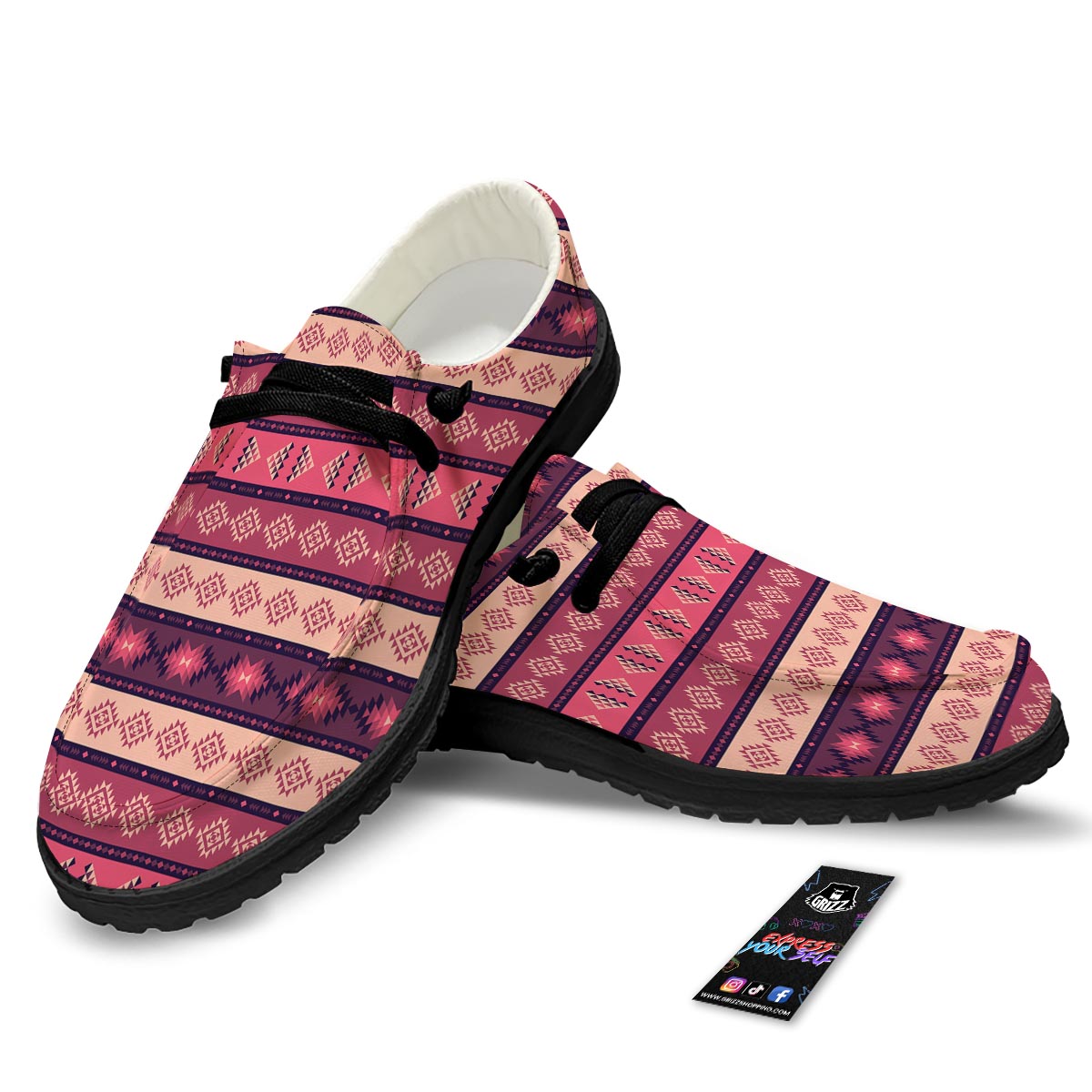 Stripe Southwestern Print Pattern Black Loafers-grizzshop