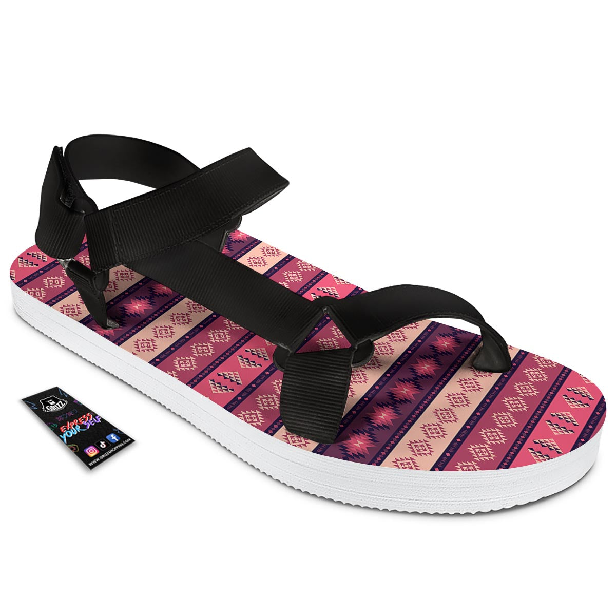 Stripe Southwestern Print Pattern Black Open Toe Sandals-grizzshop