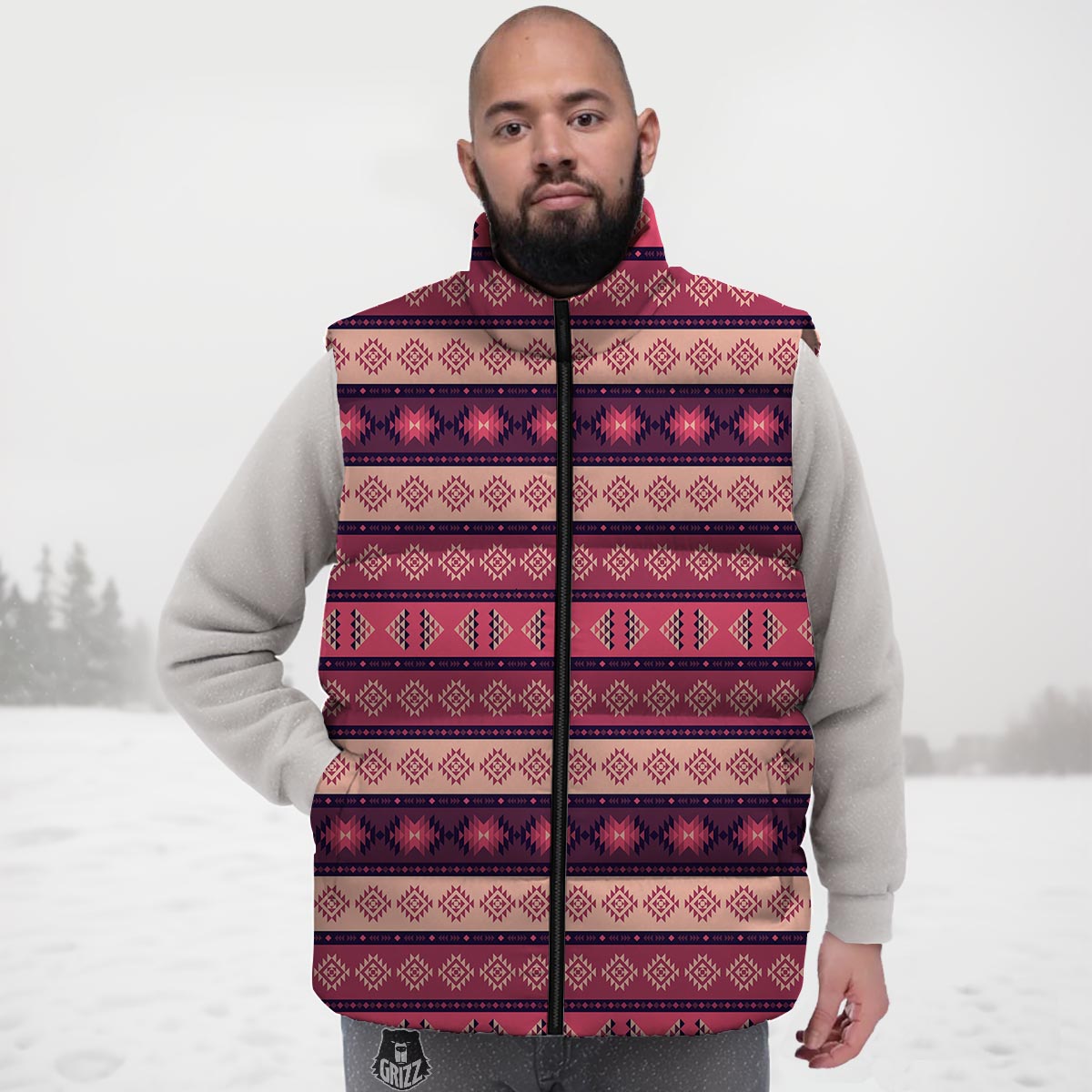 Stripe Southwestern Print Pattern Down Vest