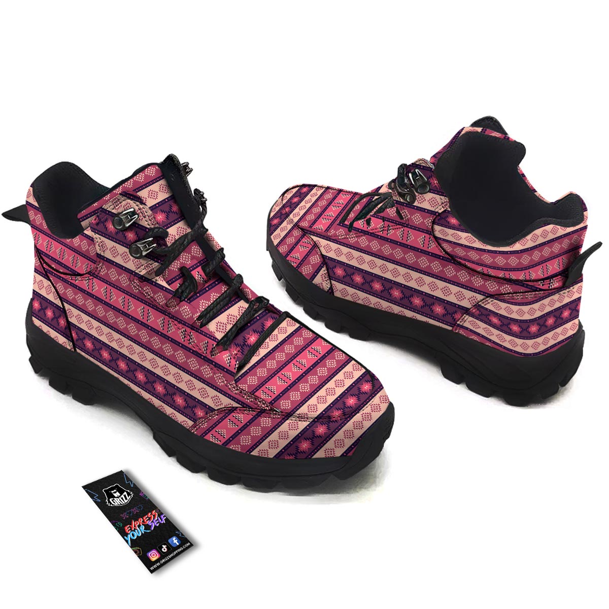 Stripe Southwestern Print Pattern Hiking Shoes-grizzshop