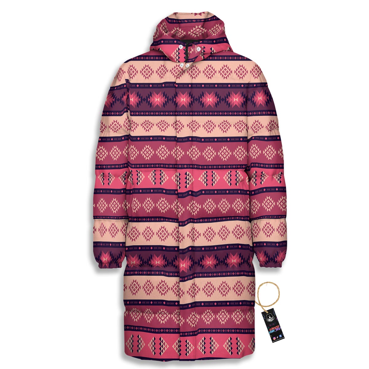 Stripe Southwestern Print Pattern Long Down Jacket-grizzshop