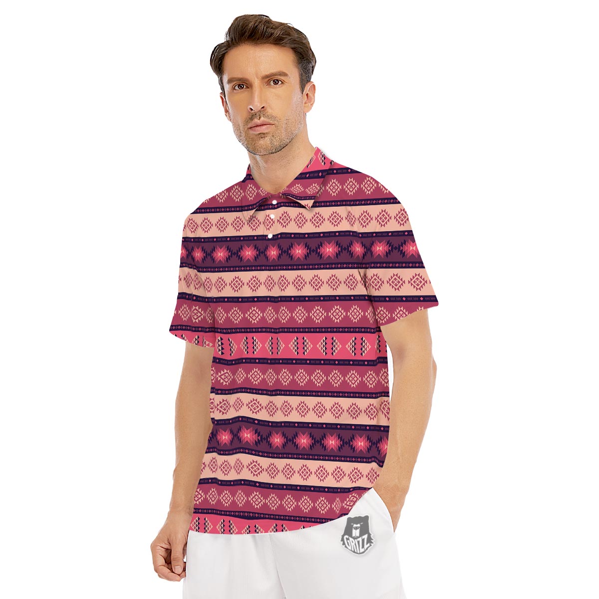 Stripe Southwestern Print Pattern Men's Golf Shirts-grizzshop