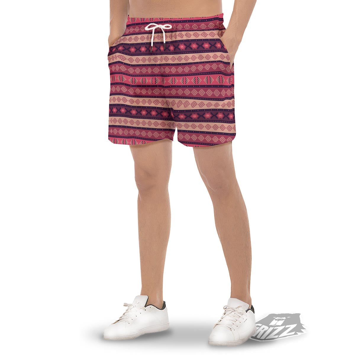 Stripe Southwestern Print Pattern Men's Gym Shorts-grizzshop